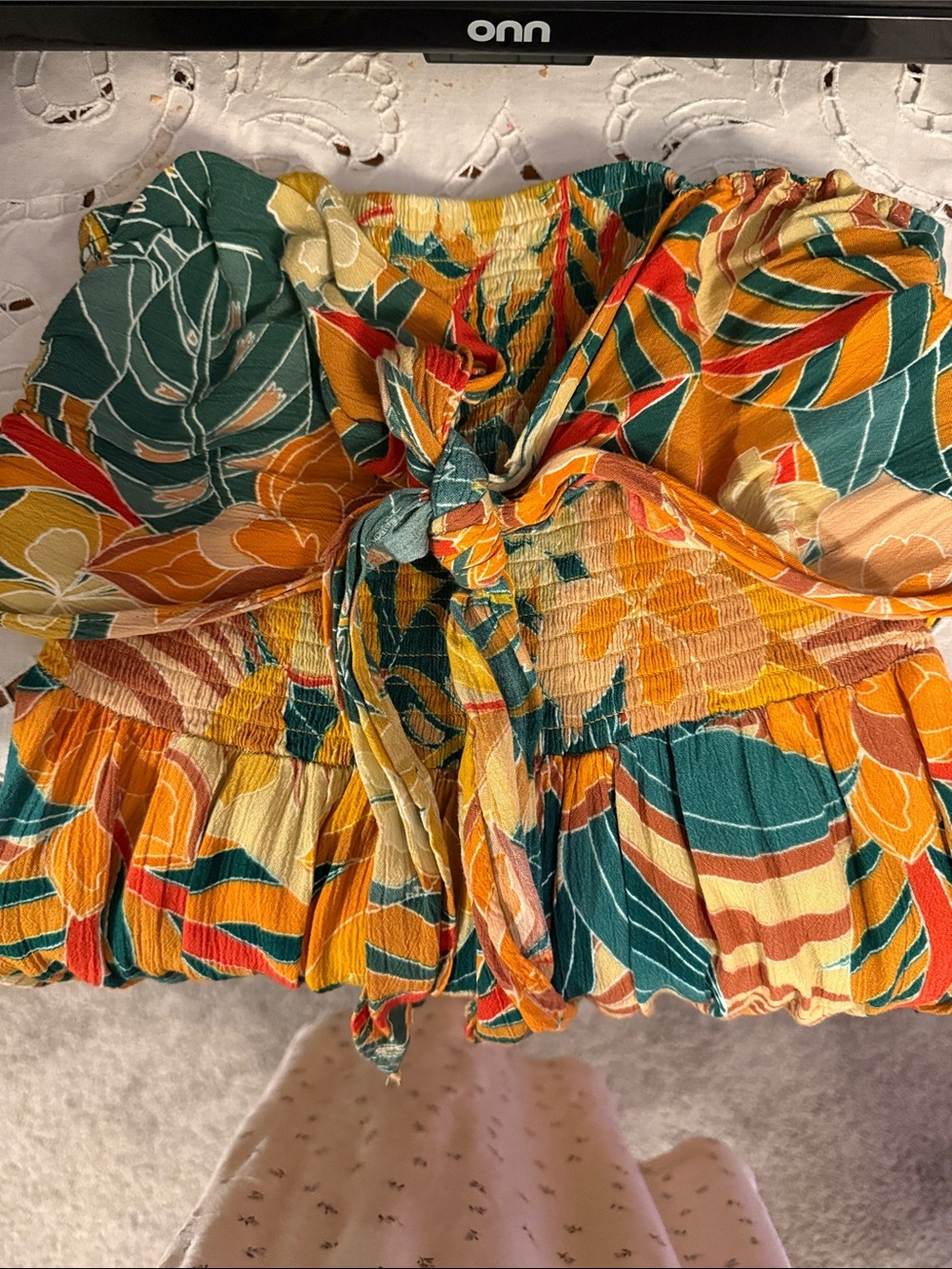 Women’s Tropical Print Tie-Front Smocked maxi dress - Multicolor